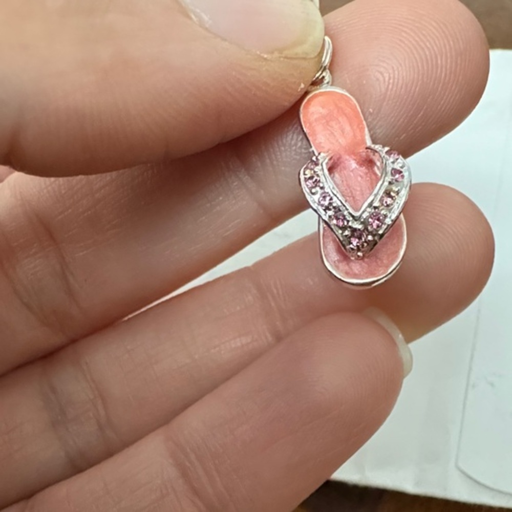 Sterling 925 Silver Flip Flop Pink Stones Signed Su 925 Th 2.6 Grams